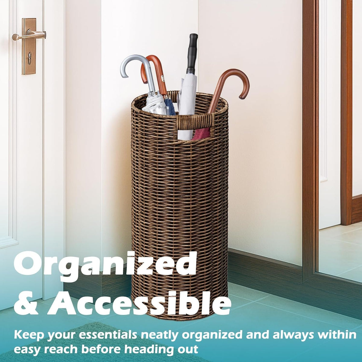 Hardy Place Entryware Faux Rattan Umbrella Holder with Metal Tray additional product photo