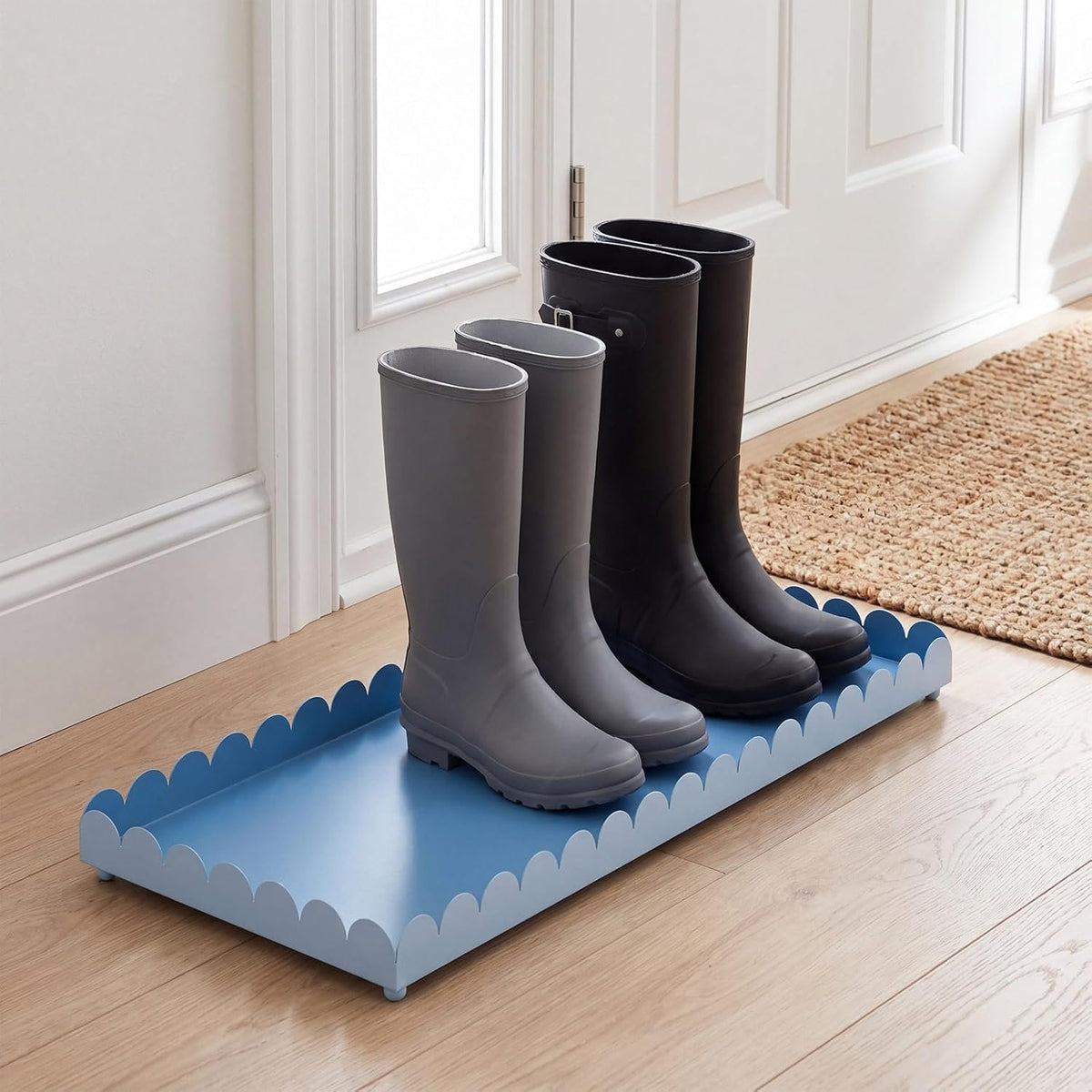 Hardy Place Entryware Scalloped Iron Boot Tray in Blue studio product photo