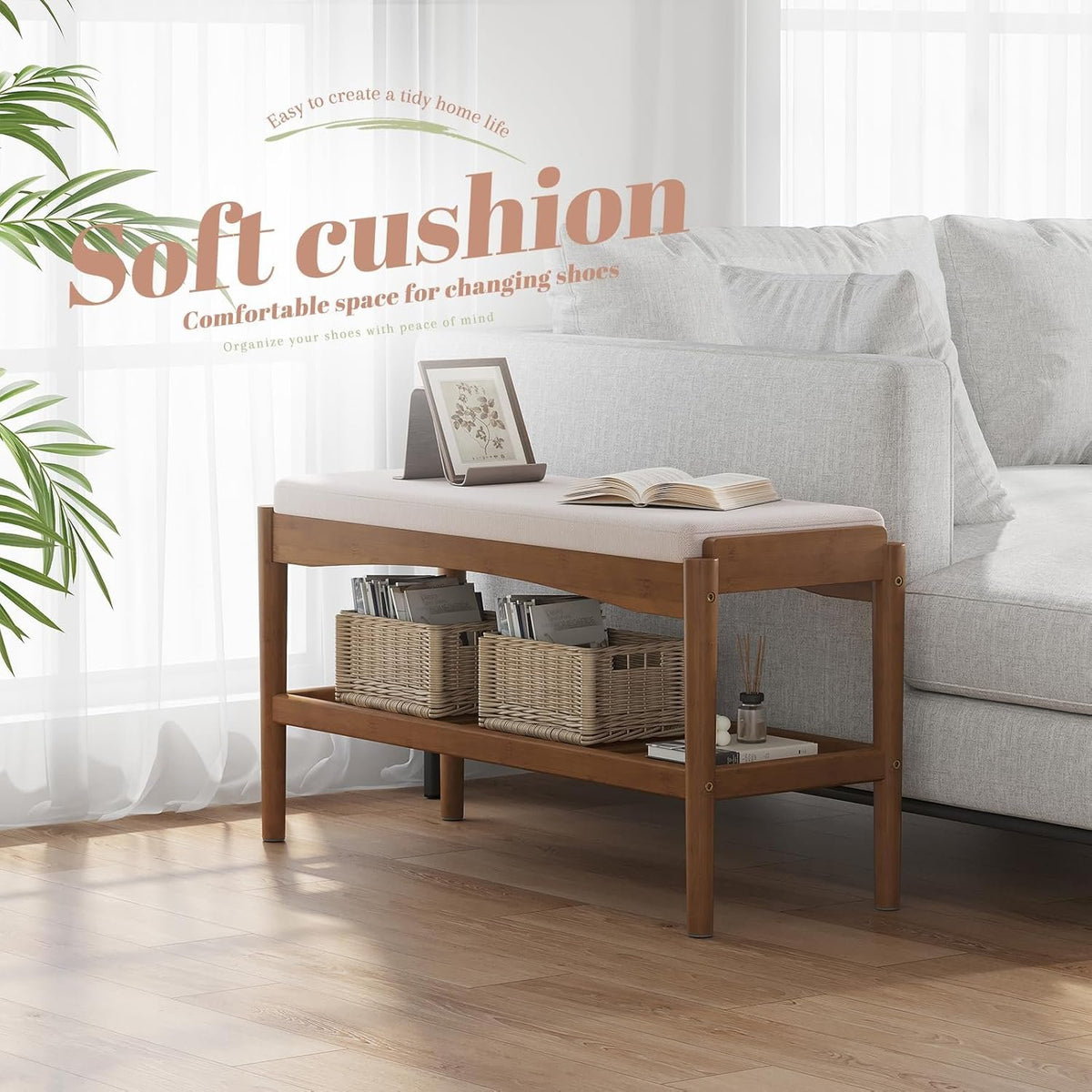 Hardy Place Entryware Bamboo Shoe Bench with Padded Cushion additional product photo