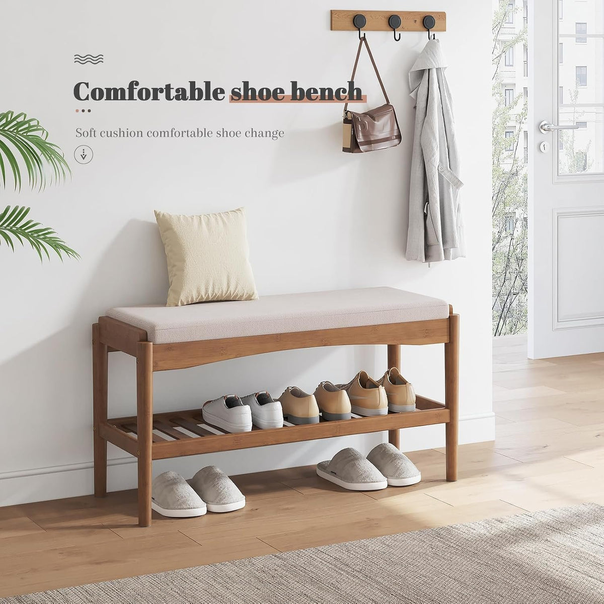 Hardy Place Entryware Bamboo Shoe Bench with Padded Cushion additional product photo