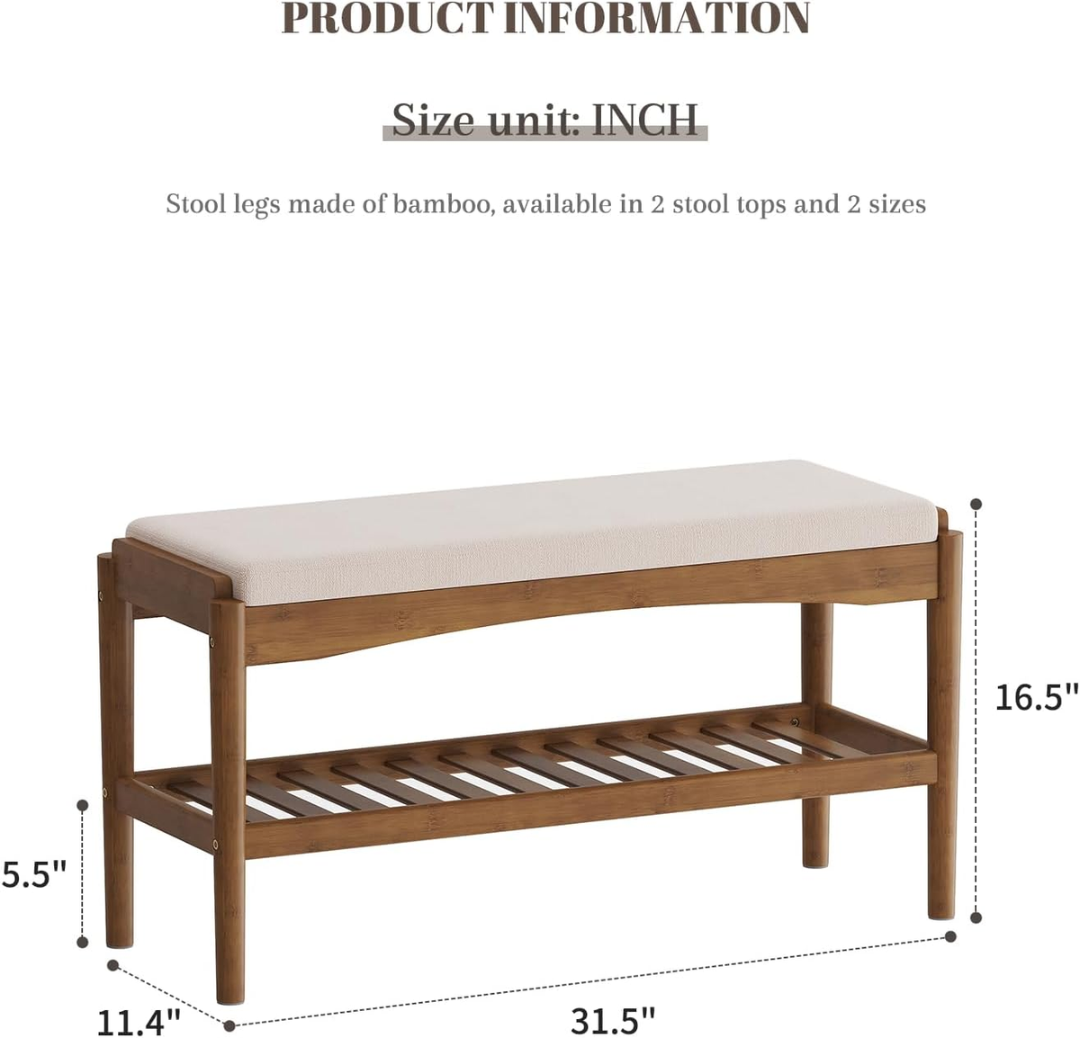 Hardy Place Entryware Bamboo Shoe Bench with Padded Cushion additional product photo
