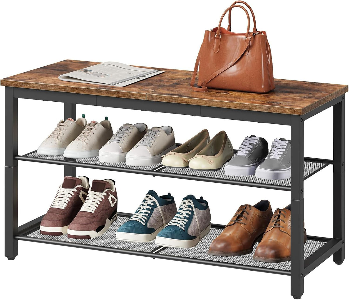 Hardy Place Entryware Rustic Shoe Bench with Mesh Shelves studio product photo