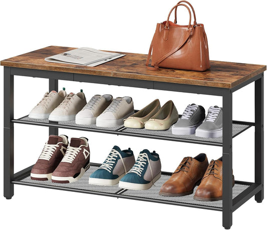 Hardy Place Entryware Rustic Shoe Bench with Mesh Shelves studio product photo