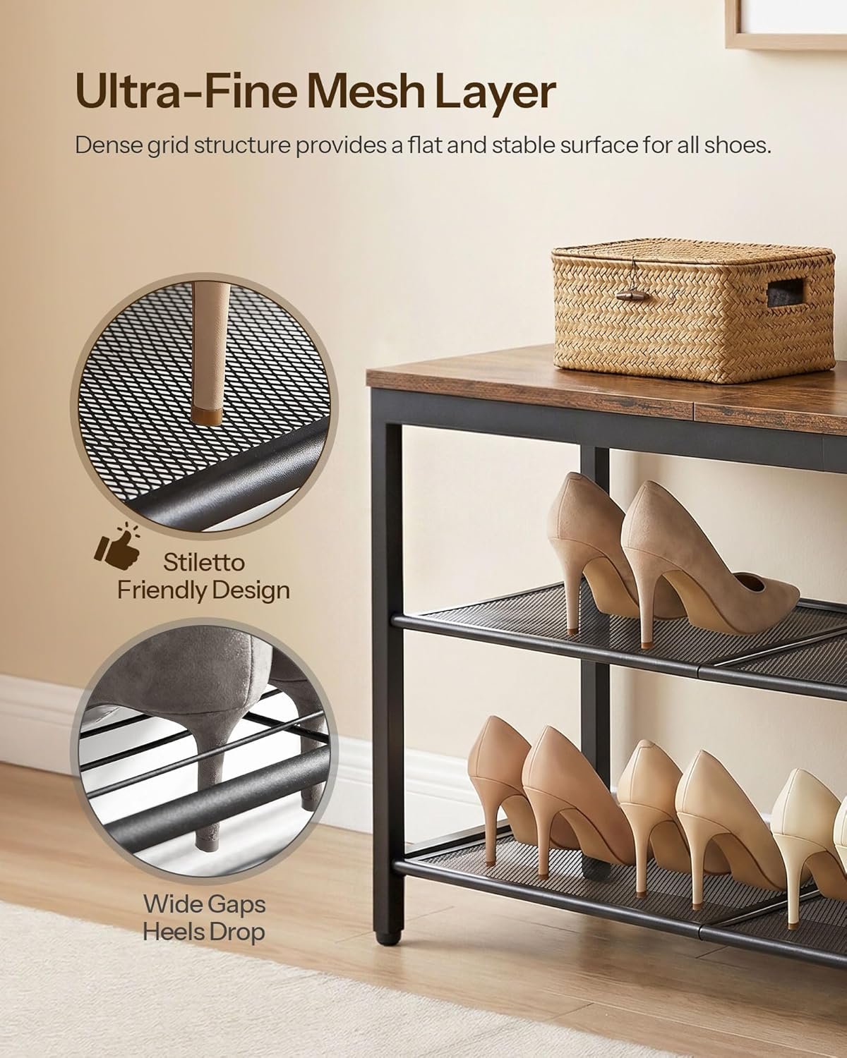 Hardy Place Entryware Rustic Shoe Bench with Mesh Shelves additional product photo