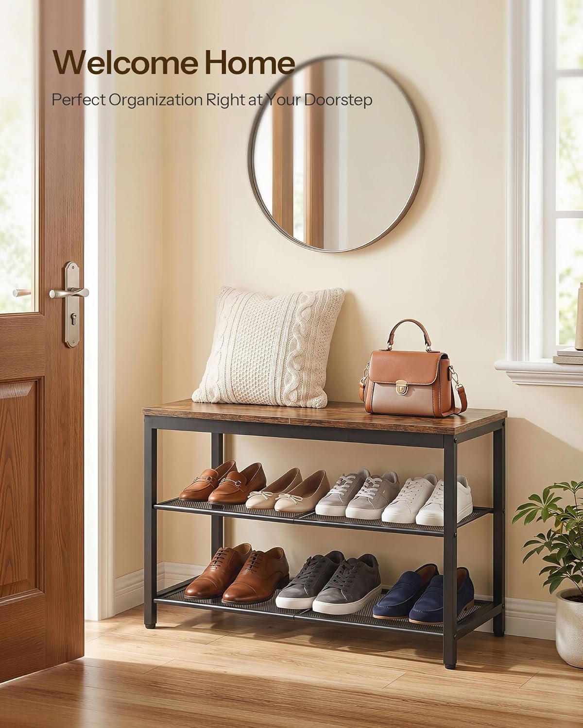 Hardy Place Entryware Rustic Shoe Bench with Mesh Shelves additional product photo