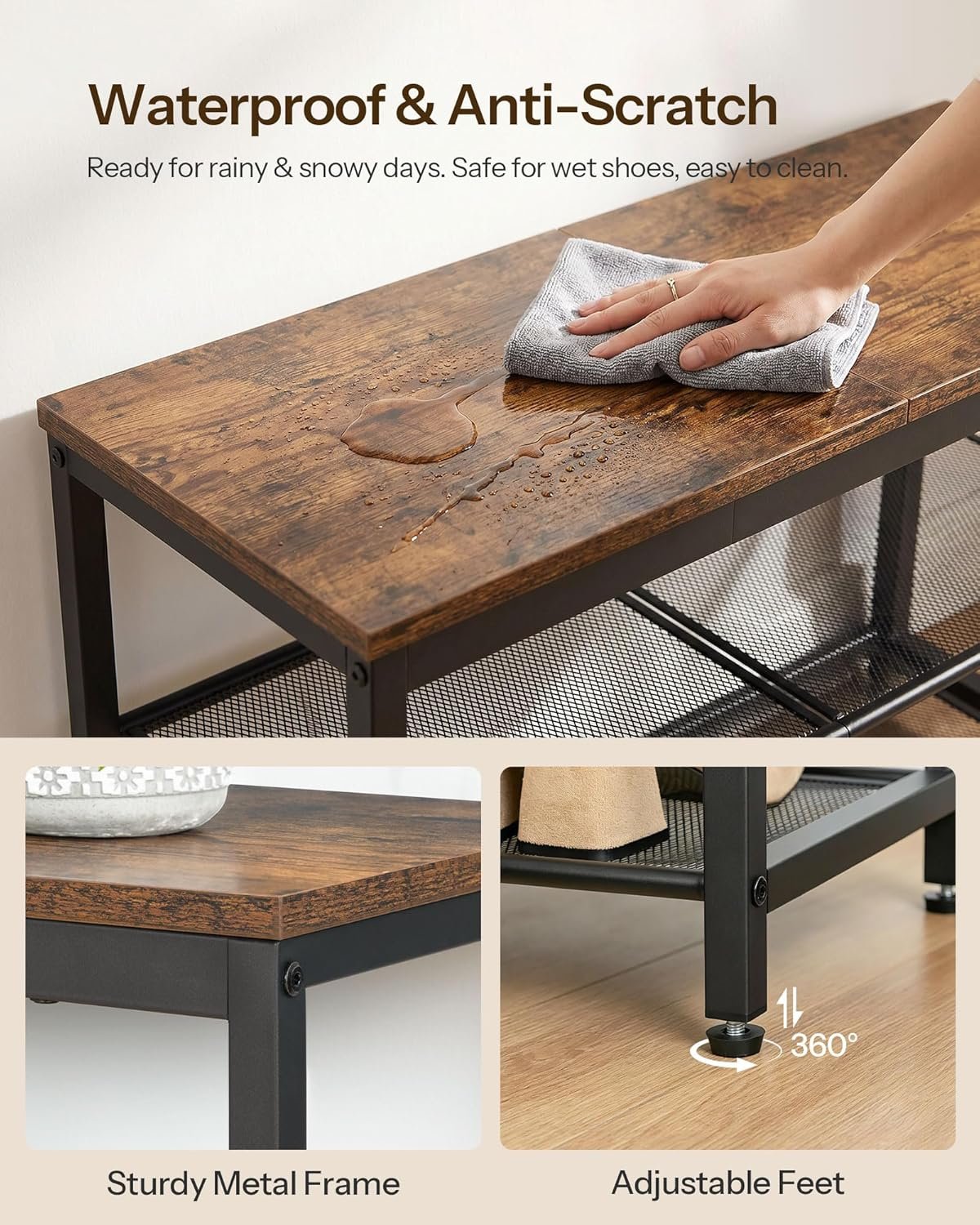 Hardy Place Entryware Rustic Shoe Bench with Mesh Shelves additional product photo