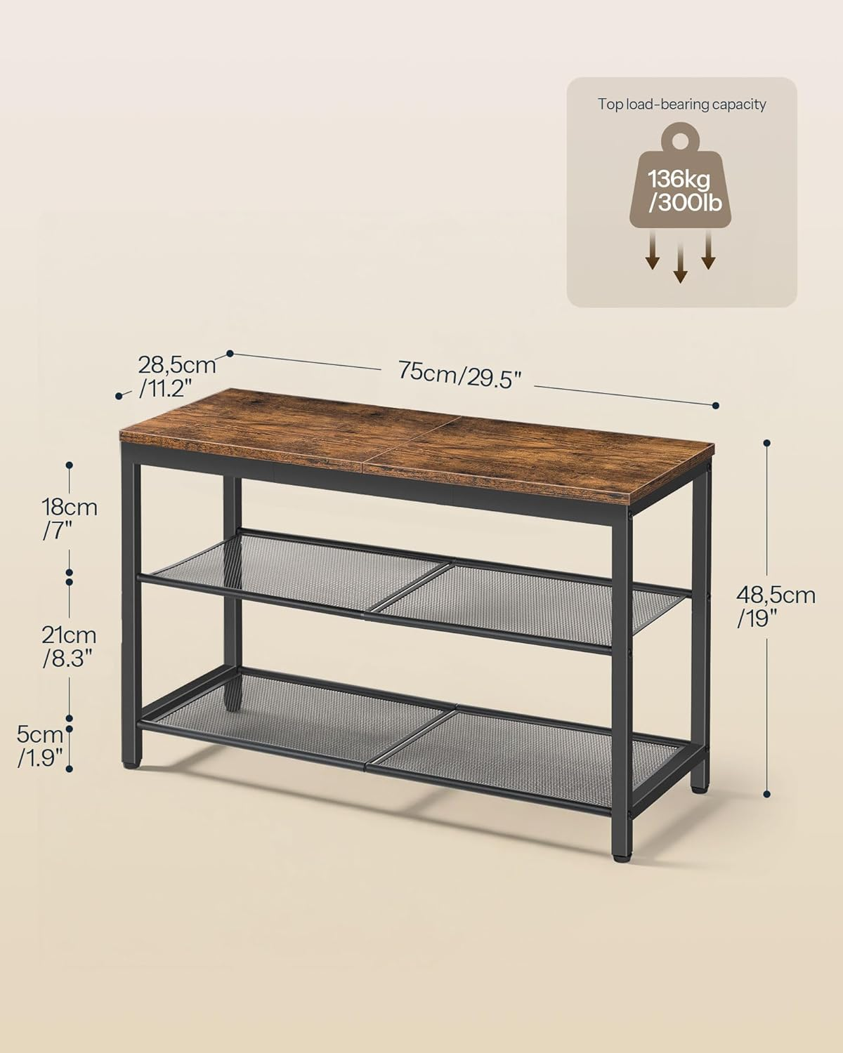 Hardy Place Entryware Rustic Shoe Bench with Mesh Shelves additional product photo