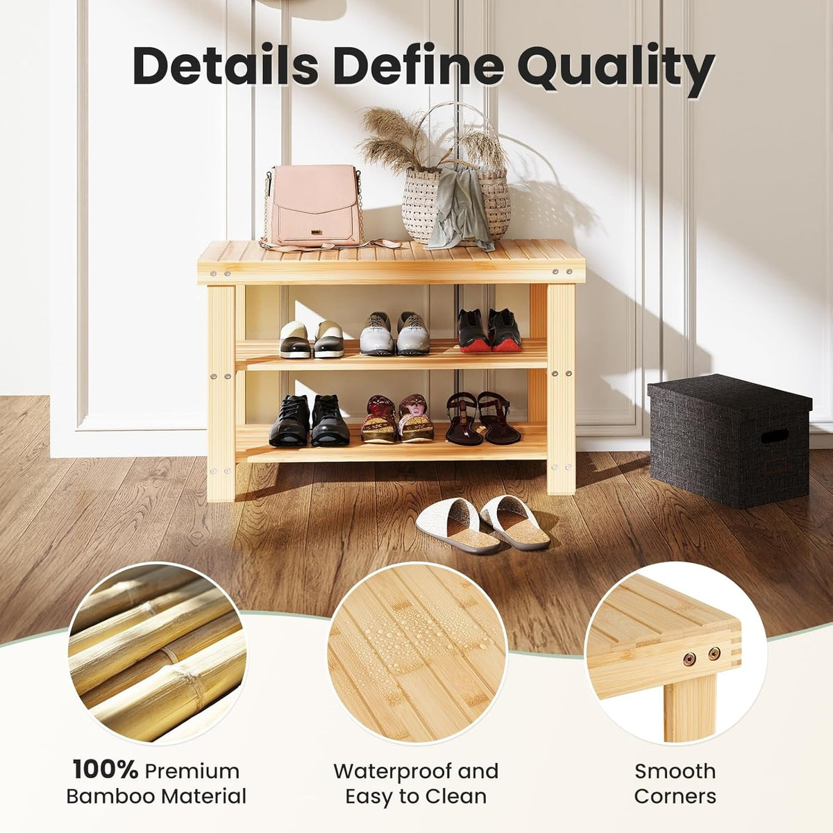 Hardy Place Entryware Light Bamboo Shoe Rack Bench additional product photo