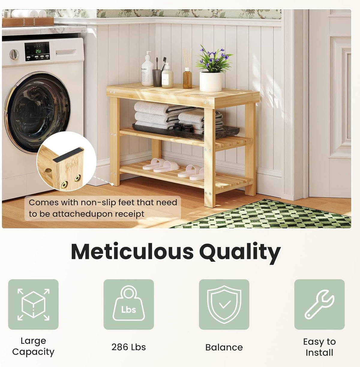 Hardy Place Entryware Light Bamboo Shoe Rack Bench additional product photo