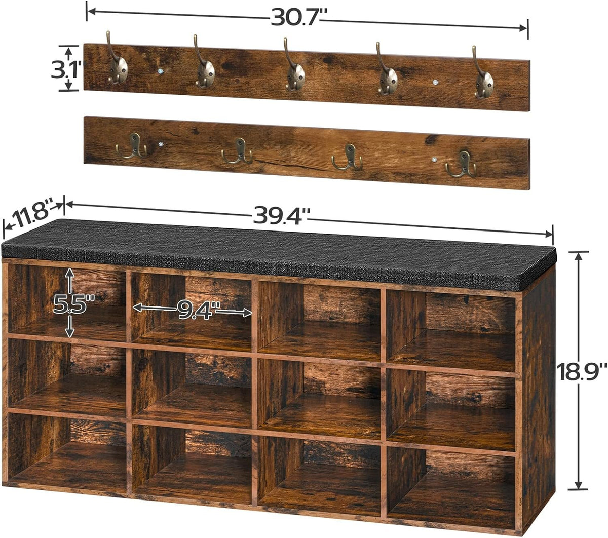 Hardy Place Entryware Cubby Shoe Bench with Wall Coat Racks additional product photo