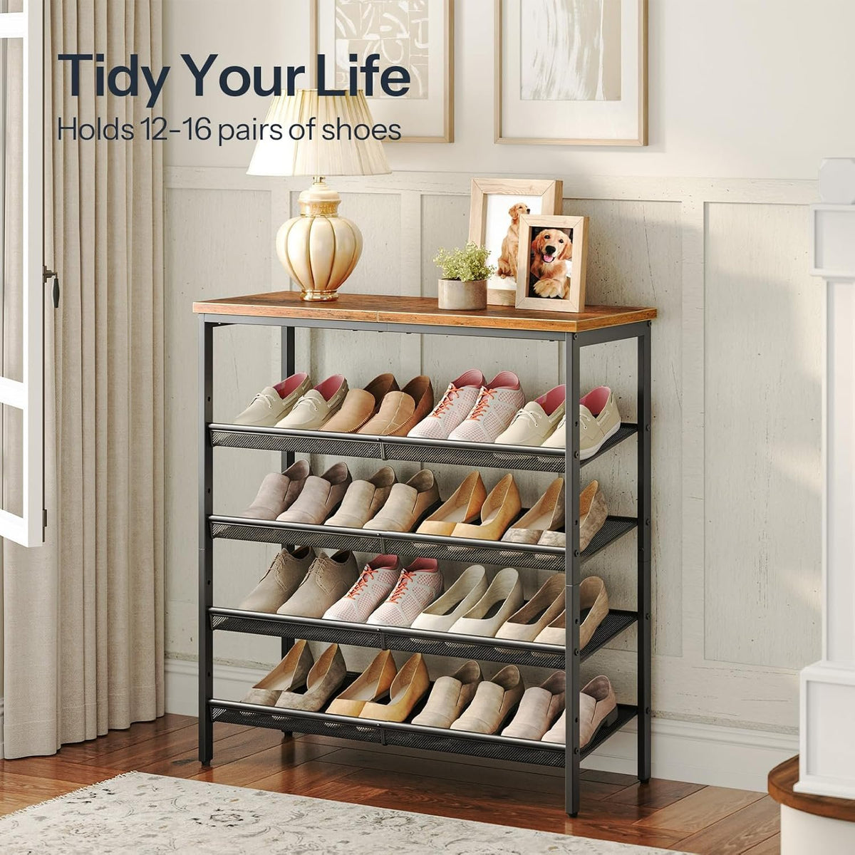 Hardy Place Entryware Rustic Shoe Rack with Tilting Mesh Shelves additional product photo