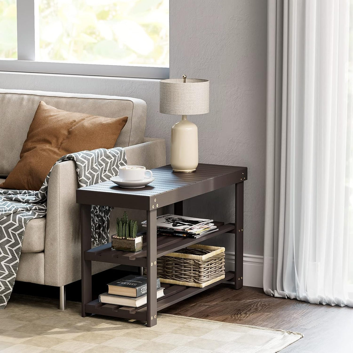 Hardy Place Entryware Espresso Bamboo Shoe Rack Bench additional product photo