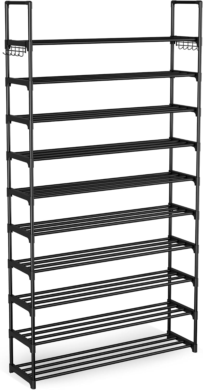 Hardy Place Entryware Tall Metal Shoe Rack with Side Hooks studio product photo