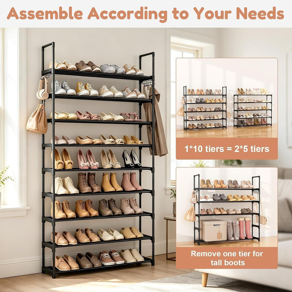 Hardy Place Entryware Tall Metal Shoe Rack with Side Hooks additional product photo