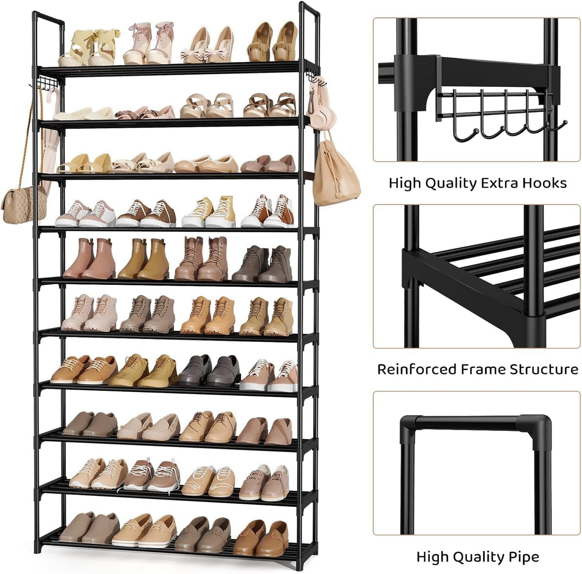 Hardy Place Entryware Tall Metal Shoe Rack with Side Hooks additional product photo
