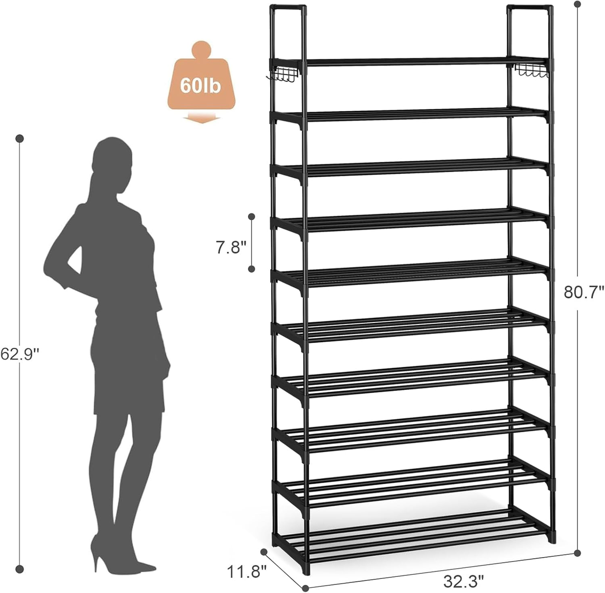 Hardy Place Entryware Tall Metal Shoe Rack with Side Hooks additional product photo