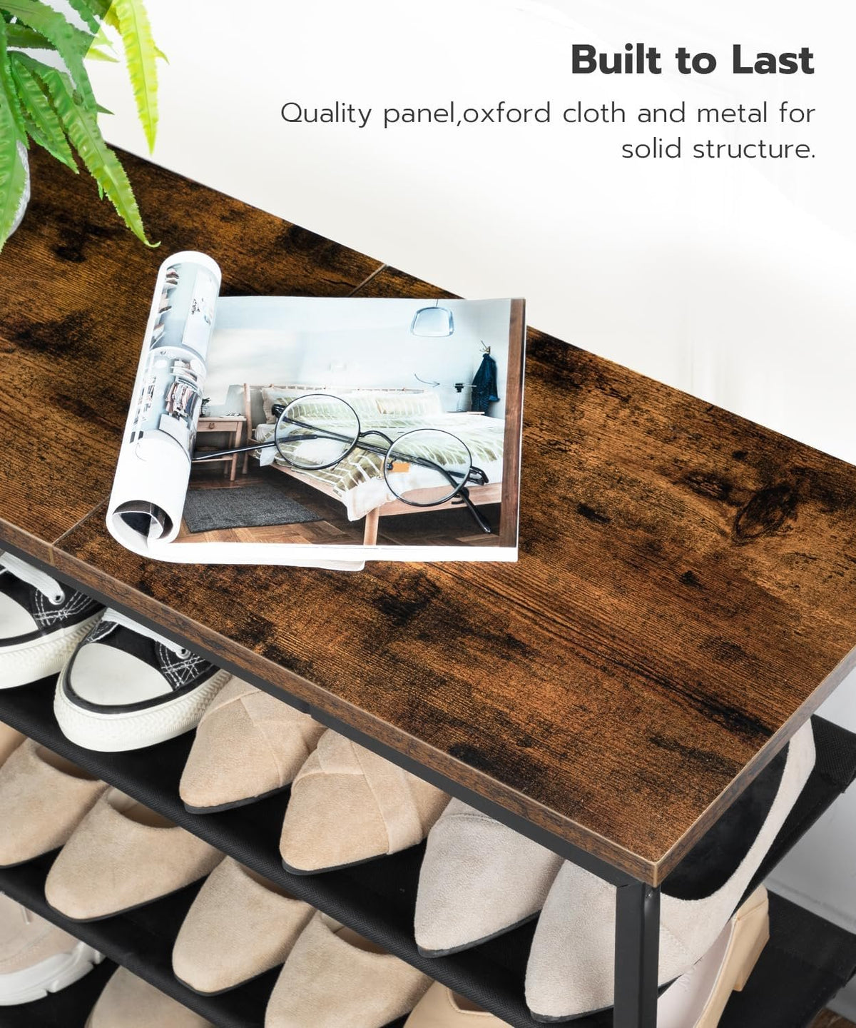 Hardy Place Entryware Shoe Rack with Fabric Shelves and Brown Top additional product photo
