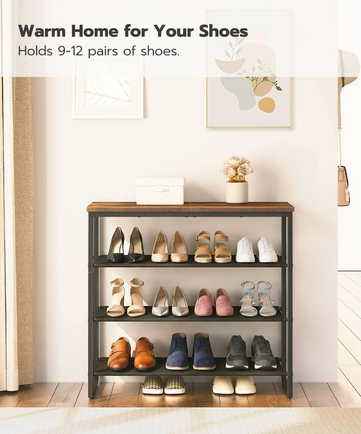 Hardy Place Entryware Shoe Rack with Fabric Shelves and Brown Top additional product photo