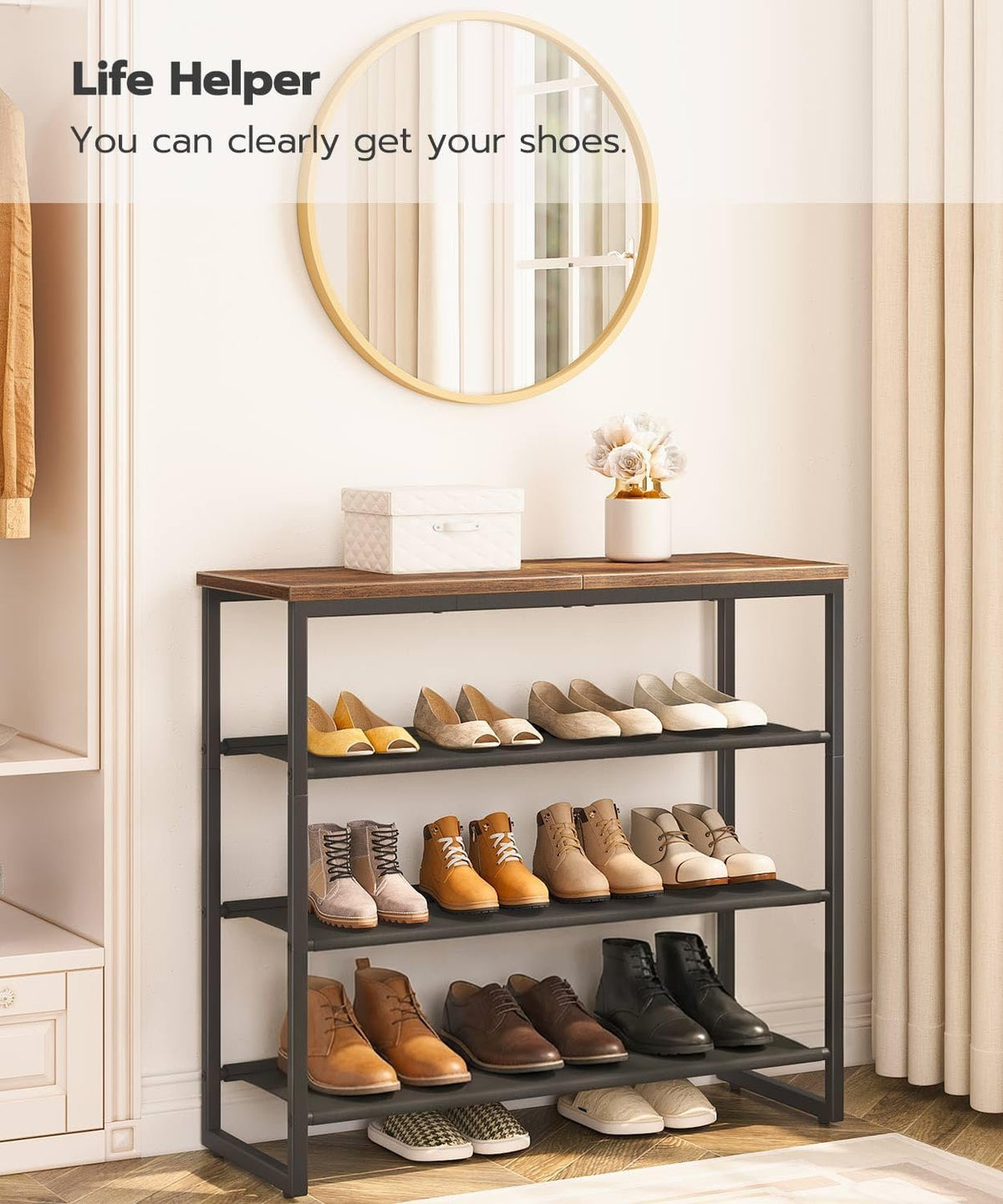 Hardy Place Entryware Shoe Rack with Fabric Shelves and Brown Top additional product photo