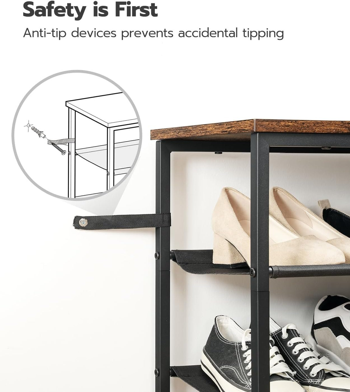 Hardy Place Entryware Shoe Rack with Fabric Shelves and Brown Top additional product photo