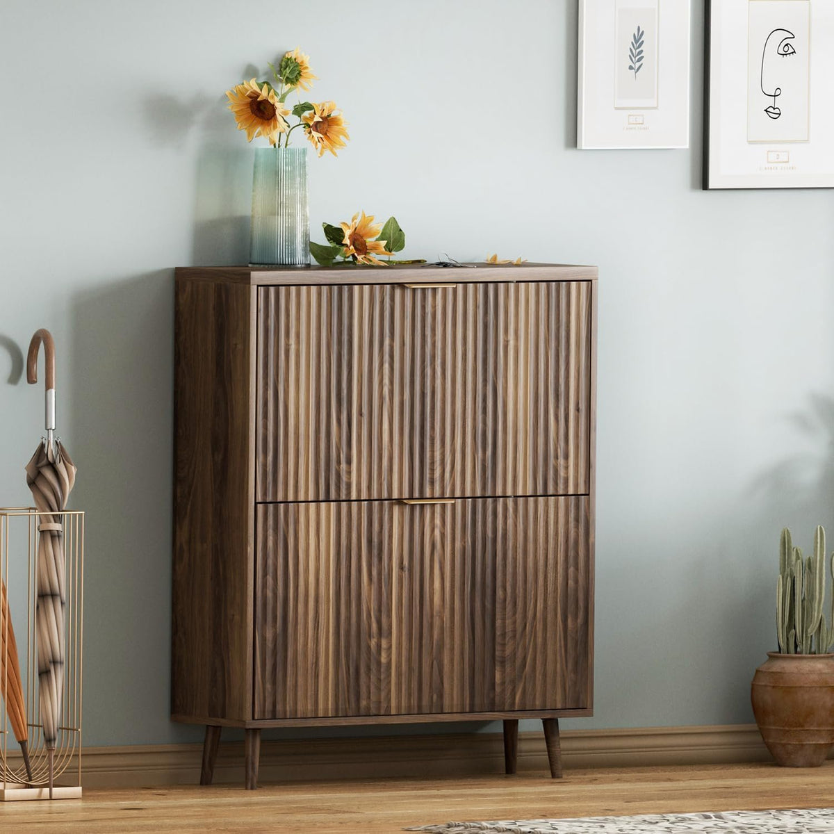Hardy Place Entryware Fluted Walnut-Tone Shoe Cabinet additional product photo