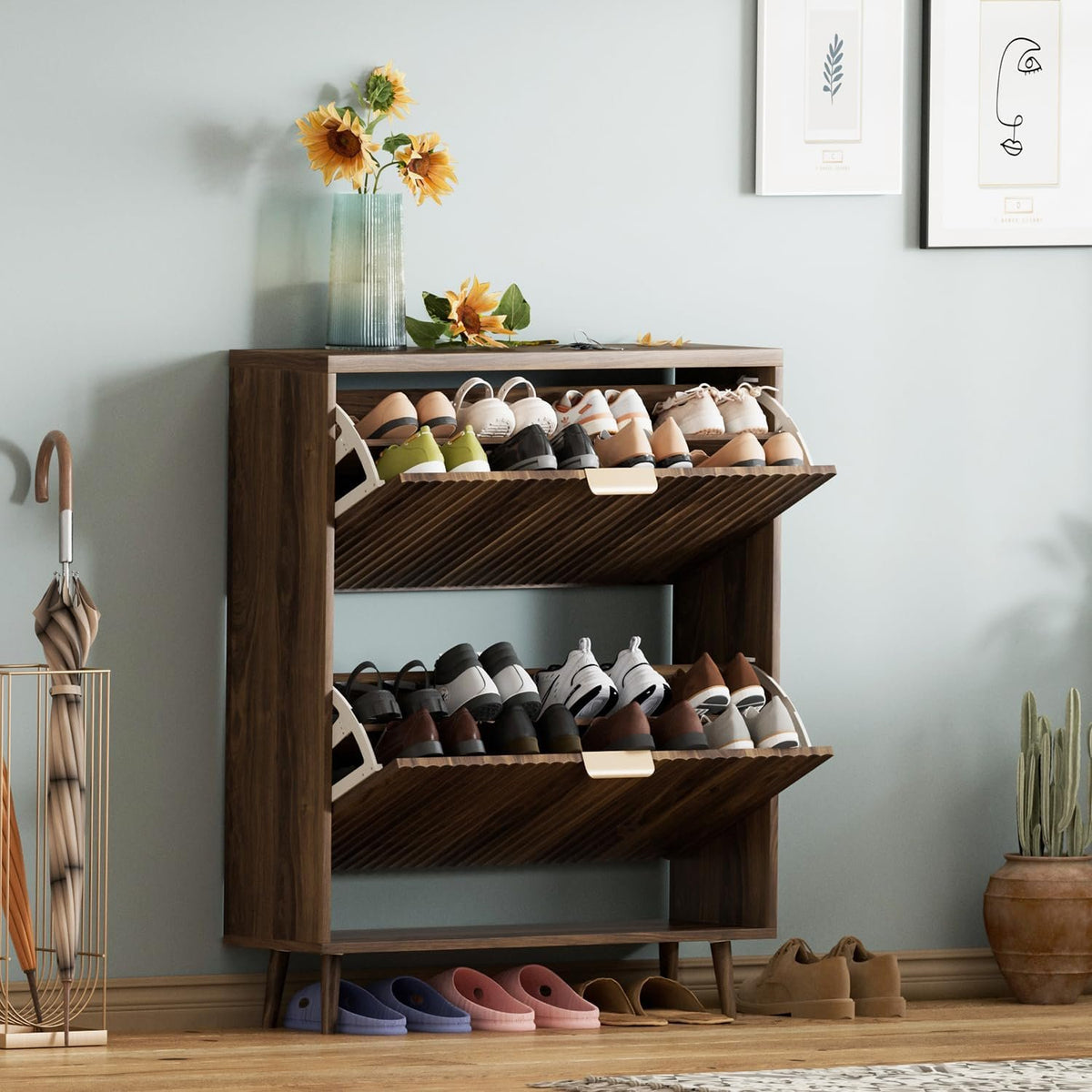 Hardy Place Entryware Fluted Walnut-Tone Shoe Cabinet additional product photo