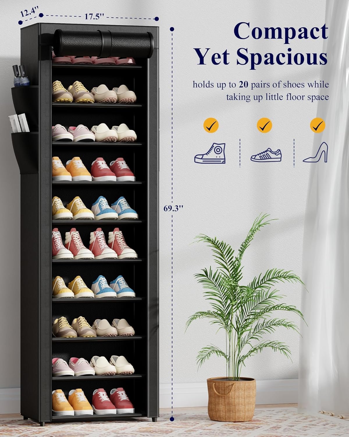 Hardy Place Entryware Covered Tall Shoe Rack with Side Pockets additional product photo