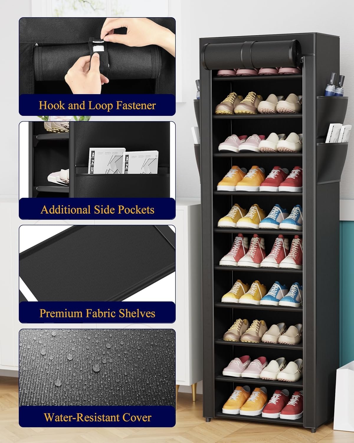 Hardy Place Entryware Covered Tall Shoe Rack with Side Pockets additional product photo
