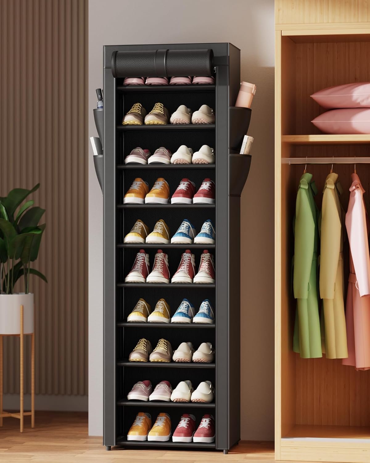 Hardy Place Entryware Covered Tall Shoe Rack with Side Pockets additional product photo