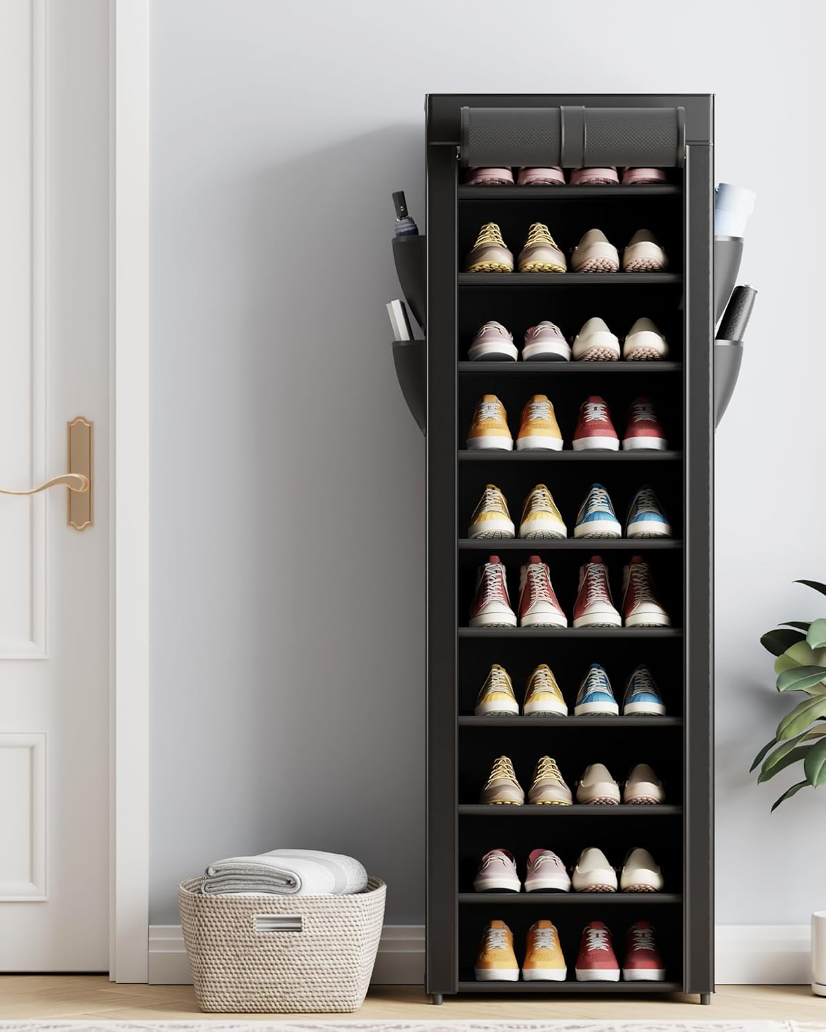 Hardy Place Entryware Covered Tall Shoe Rack with Side Pockets additional product photo