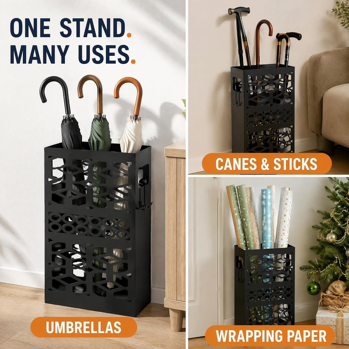 Hardy Place Entryware Rectangular Metal Umbrella Stand with Hooks additional product photo