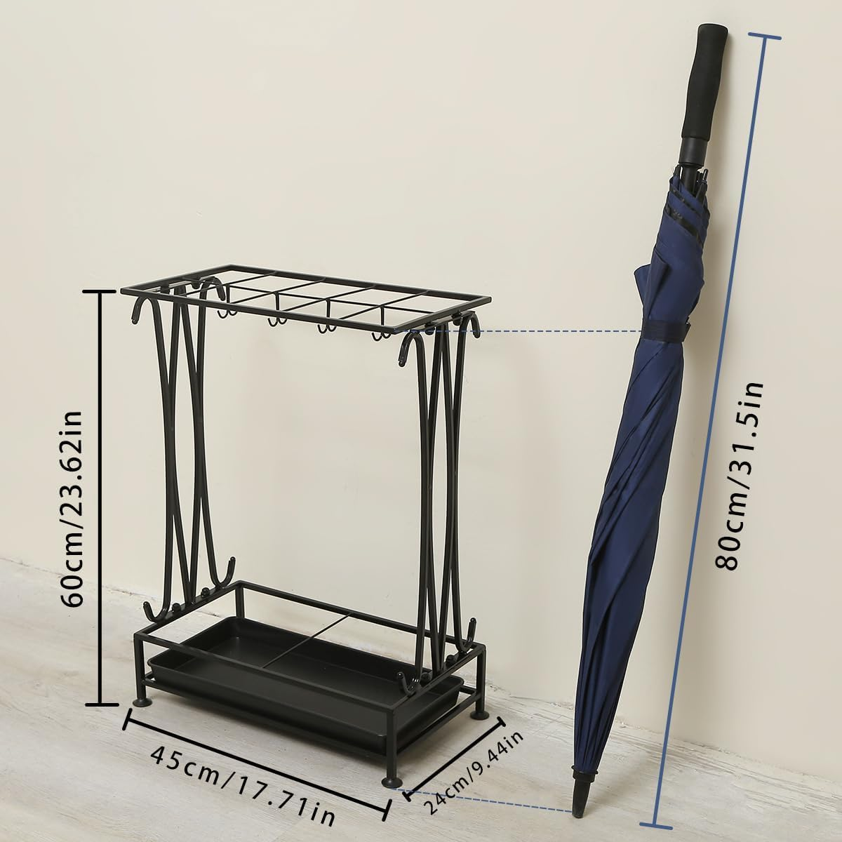 Hardy Place Entryware Scrollwork Metal Umbrella Rack with Drip Tray additional product photo