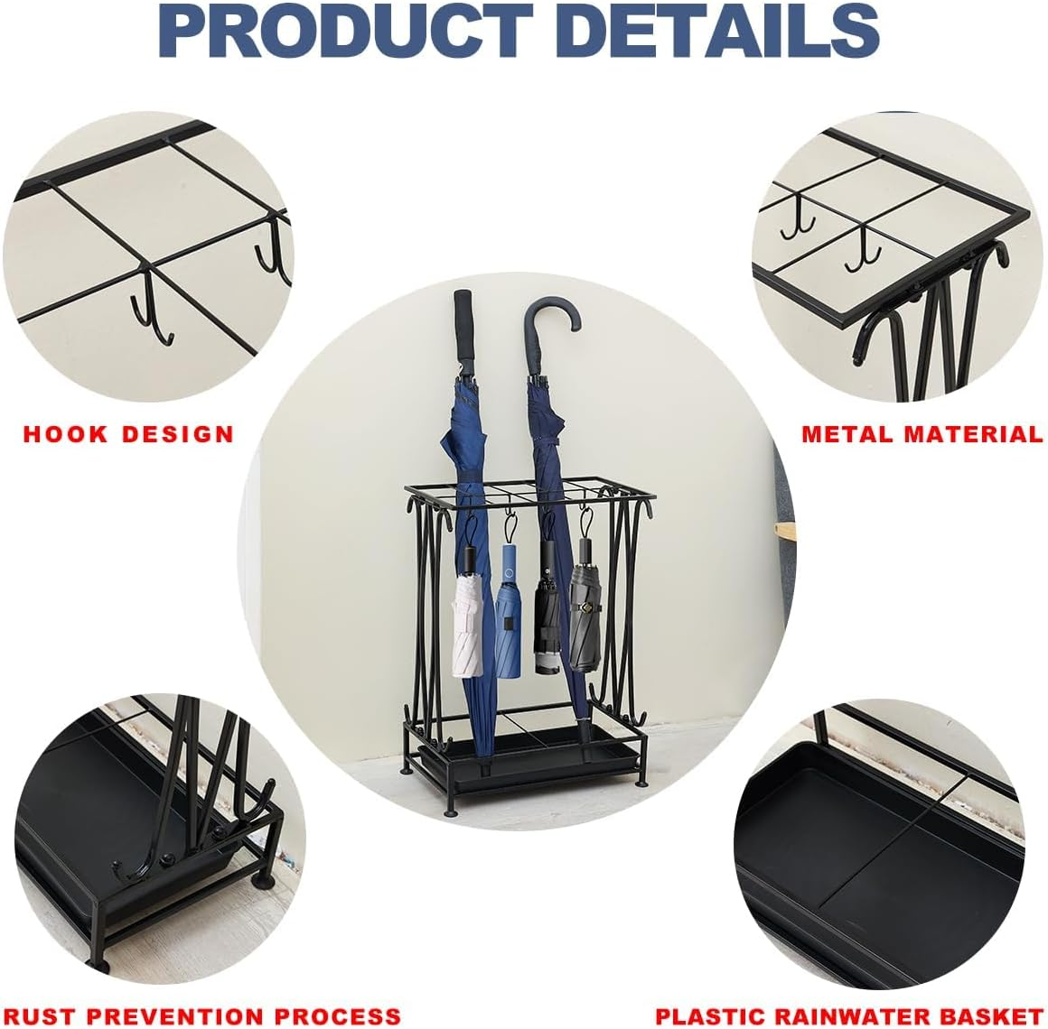 Hardy Place Entryware Scrollwork Metal Umbrella Rack with Drip Tray additional product photo