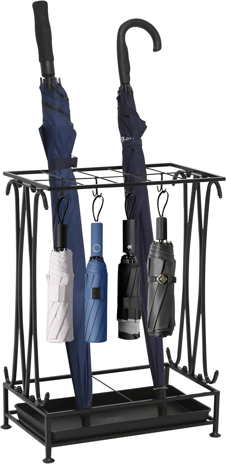Hardy Place Entryware Scrollwork Metal Umbrella Rack with Drip Tray studio product photo