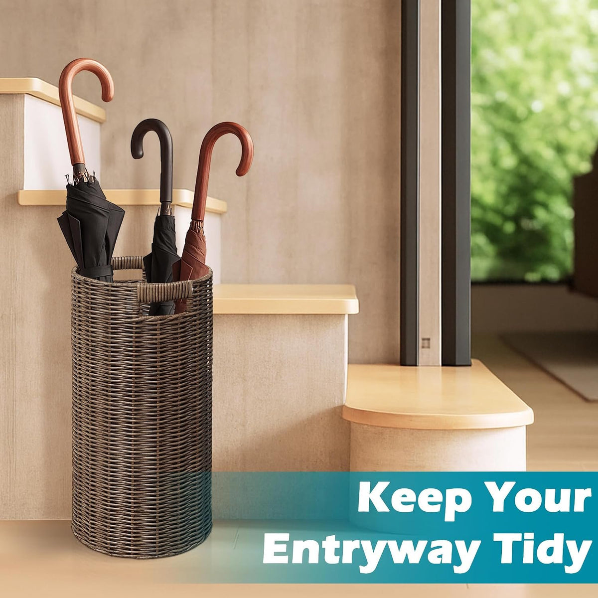 Hardy Place Entryware Faux Rattan Umbrella Holder with Metal Tray additional product photo