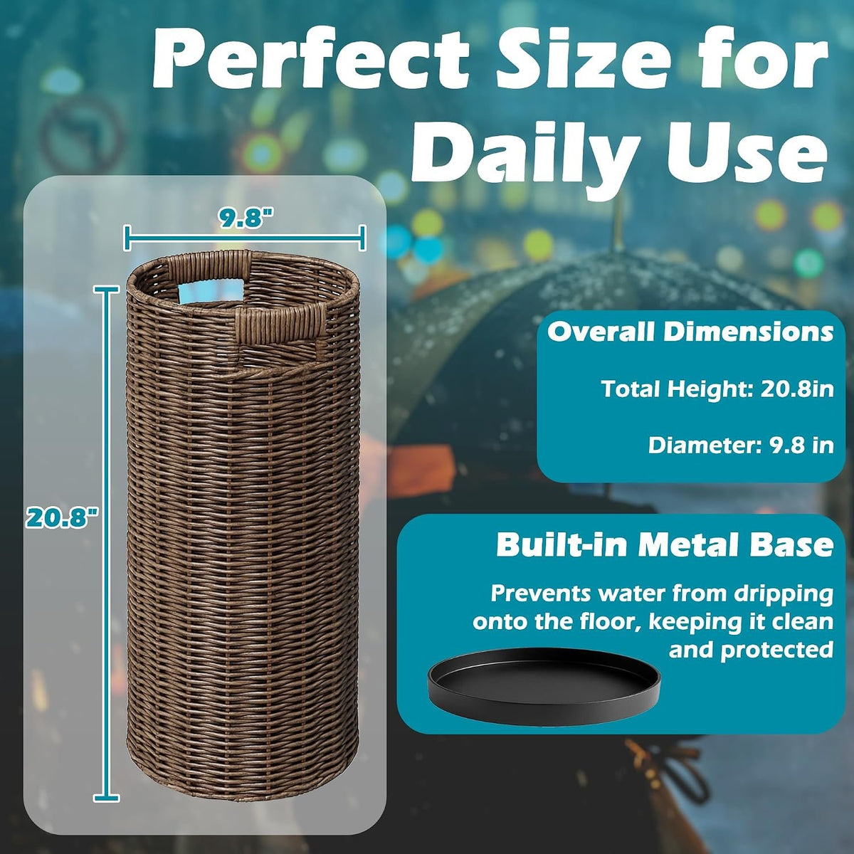 Hardy Place Entryware Faux Rattan Umbrella Holder with Metal Tray additional product photo