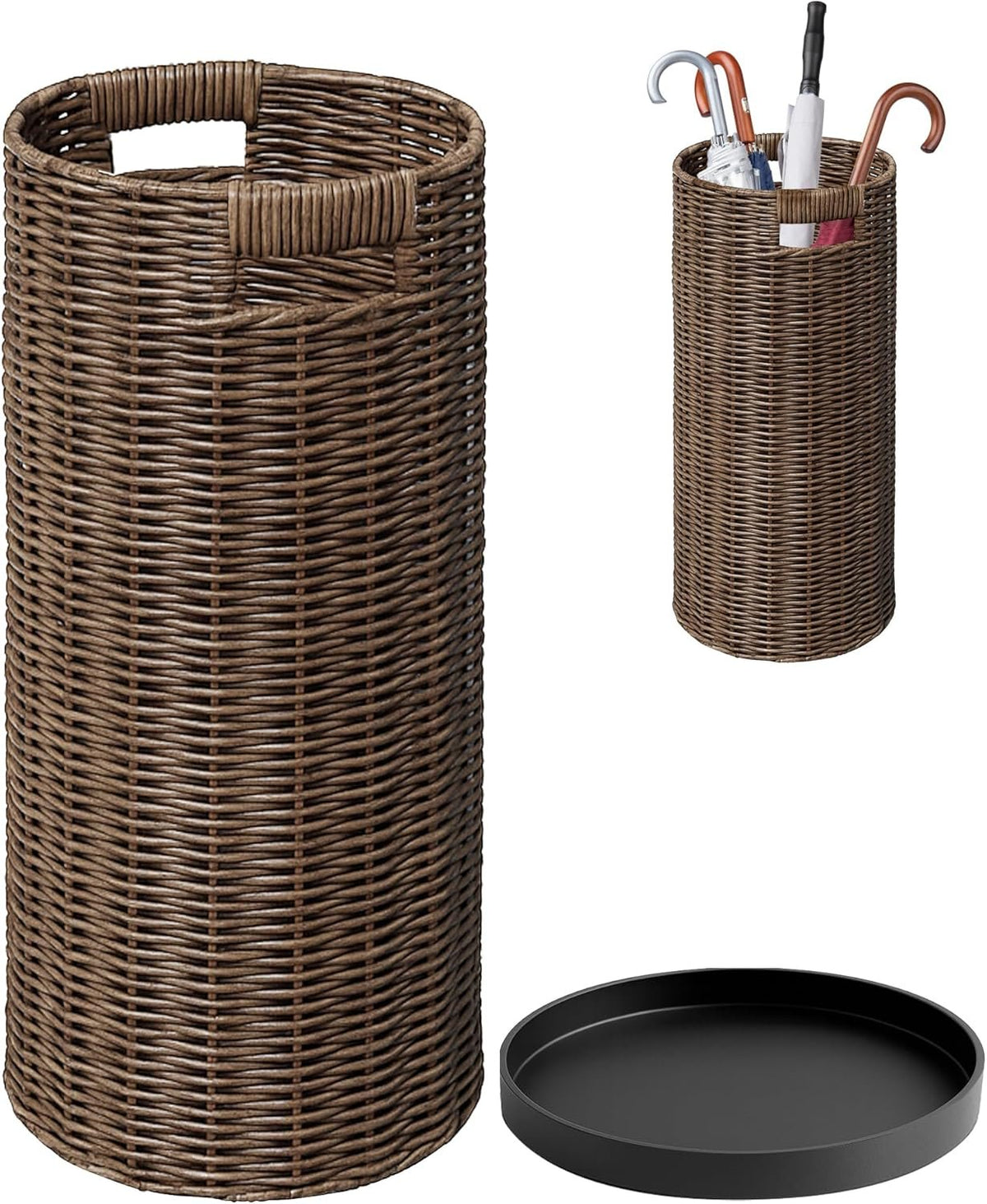 Hardy Place Entryware Faux Rattan Umbrella Holder with Metal Tray studio product photo